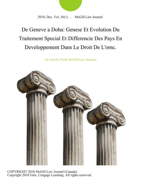 De Geneve a Doha: Genese Et Evolution Du Traitemen...